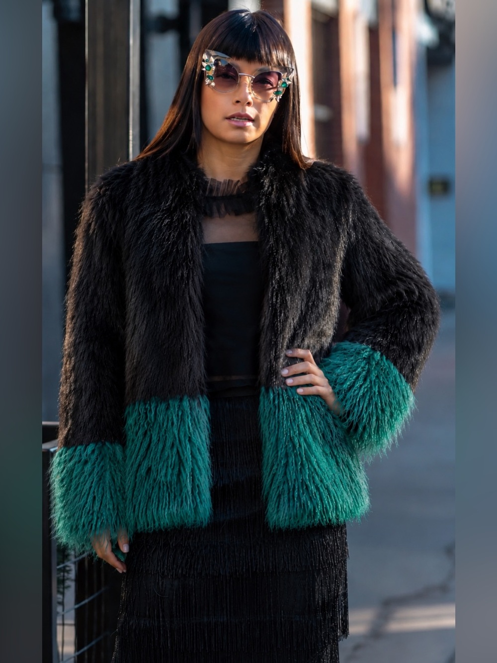 Kate Hewko Emerald Mongolian Faux Fur Coat Size Medium